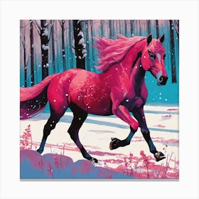 Pink Horse In The Snow Canvas Print