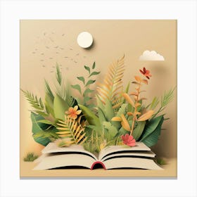 Open Book With Plants 1 Canvas Print