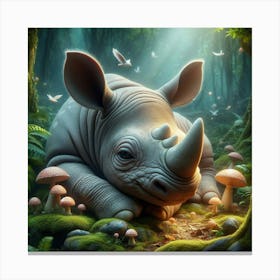 Rhino In The Forest Canvas Print