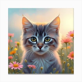 Cat In Flowers 6 Canvas Print