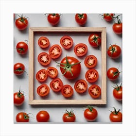 Sliced Tomatoes In A Wooden Frame Canvas Print