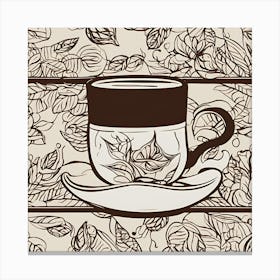 Coffee Cup With Leaves Vector Canvas Print