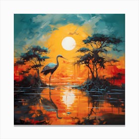 Goldleaf Symphony: Cranes in Turquoise Water Canvas Print