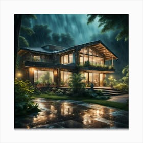 Forest Villa In The Rain Canvas Print