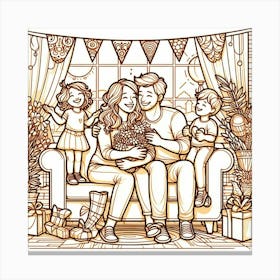 Family Sitting On Sofa Canvas Print