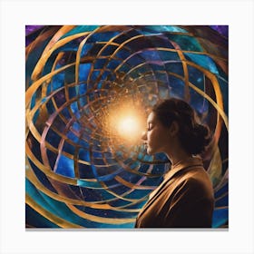 Woman In Front Of A Spiral Canvas Print