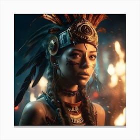 Indian Woman With Feathers Canvas Print