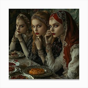 Three Women At A Table Canvas Print