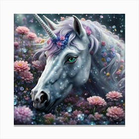 Unicorn In Flowers Canvas Print