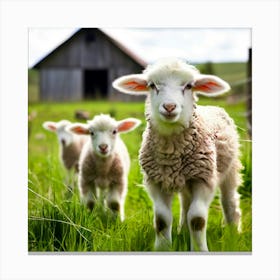 Lambs On A Farm Canvas Print