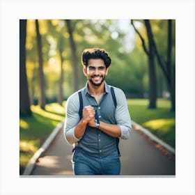 Happy Young Man In Park Canvas Print