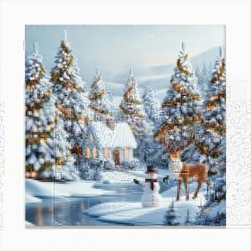 Christmas Scene With Deer 1 Canvas Print