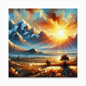 Cold Mountains Meet The Warm Morning Sun.AI 1 Canvas Print