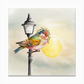 watercolor bird perched on a lamppost 1 Canvas Print