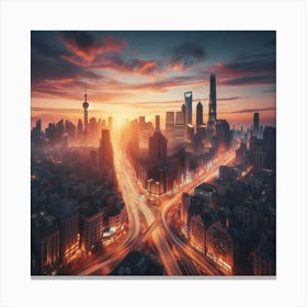 Sunset In Shanghai Canvas Print