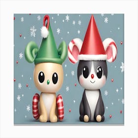 Two Mice In Christmas Hats Canvas Print