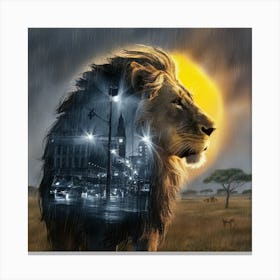 Lion In The Rain 1 Canvas Print