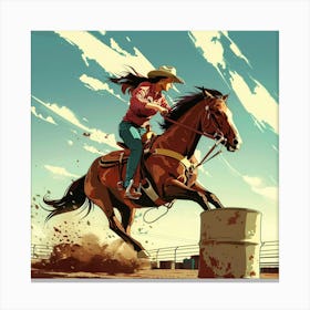 Cowgirl Jumping Barrel Canvas Print