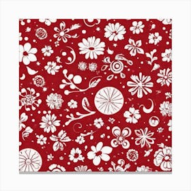 Flowers On A Red Background Canvas Print