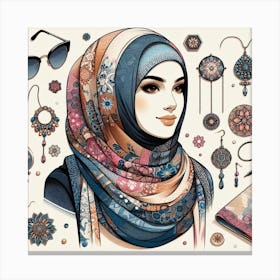 Hijab Fashion: A Digital Art of a Woman with Colorful Accessories Canvas Print