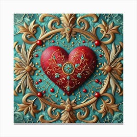 Embroidered Heart red 5 Canvas Print