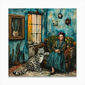 Snow Leopard at Frida Kahlo's Home. Animal Conservation Series Canvas Print