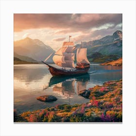 Sailing Ship In The Mountains Canvas Print