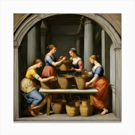 Four Women With Baskets Canvas Print