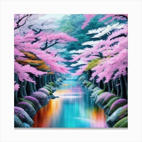 Cherry Blossoms River Canvas Print