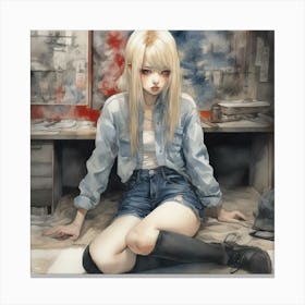 Girl In Denim Shorts Canvas Print