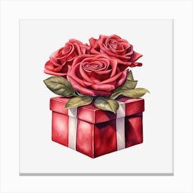 Red Roses In A Gift Box 4 Canvas Print