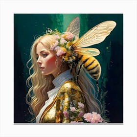 Firefly Surrealistic, Realistic, Painting, Bee, Human, Hybrid, Royal, Portrait, Side View, Fantasy, (8) Canvas Print