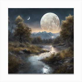 Full Moon Over The River Canvas Print