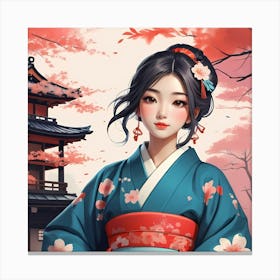 Asian Girl In Kimono 2 Canvas Print