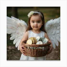 Angel Holding A Basket Of Money Canvas Print