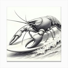 A Pencil Sketch Of A Crayfish On A Surf Board Surfing 1 Lienzo