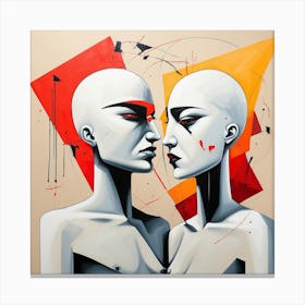 Two Men Facing Each Other, Couple Pop Surrealism, art, painting 2 Canvas Print