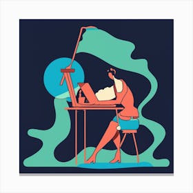 Illustration Of A Woman Working At Her Computer Canvas Print