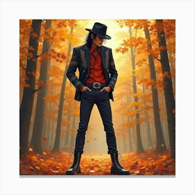 Michael Jackson In A Watercolor Autumn Forest Setting 1 Canvas Print