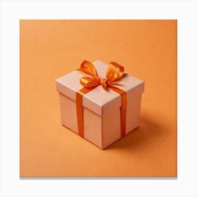 Gift Box On Orange Background Canvas Print