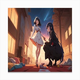 Anime Girl And Boy In The Street Canvas Print