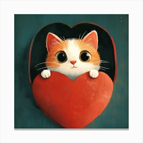 Cute Cat Peeking from Heart Gift Box 8 Canvas Print