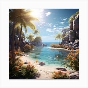 Rocky Beach With Palm Trees Canvas Print