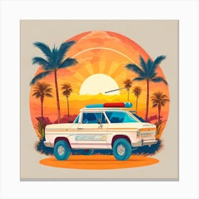 Beach Car At Sunset Canvas Print