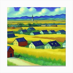 Wheat Field Village Serenity: A Rustic Paradise Canvas Print