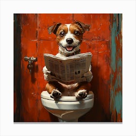 Dog Reading Newspaper 4 Canvas Print