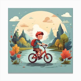 Boy Riding A Bike In Autumn Canvas Print