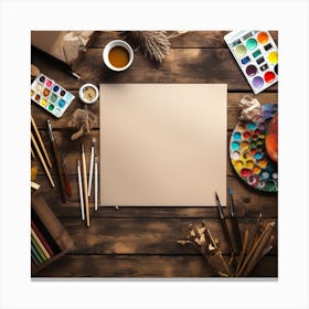 Supplies On A Wooden Table Canvas Print