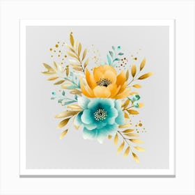 Watercolor Gold And Teal Bouquets 3 Canvas Print