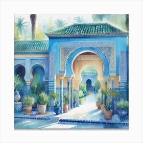 Blue Palace In Morocco Jardin Majorelle Morocco Modern Blue Illustration 5 Art Print Canvas Print